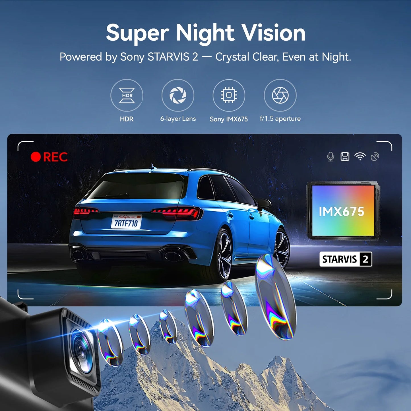 Touch Screen Dash Cam Front and Rear, 4K Dash Camera with STARVIS 2 Sensor, Free 128GB Card, Car Camera with Wifi GPS, Voice Control, Wdr,5.8Ghz Wifi, 24H Parking Mode, Night Vision