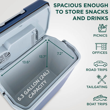 24L Portable Thermoelectric Cooler & Warmer 12V with Handle Blue