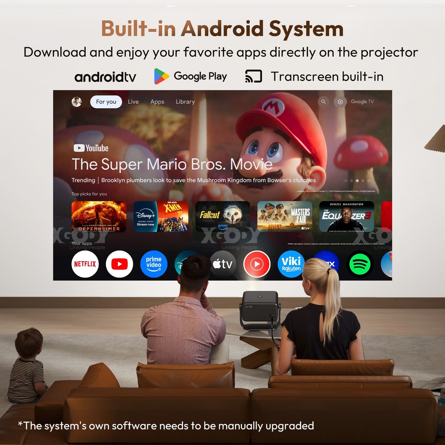 4K Smart Projector 18000 Lumen LED 1080P Wifi Bluetooth UHD Home Theater US