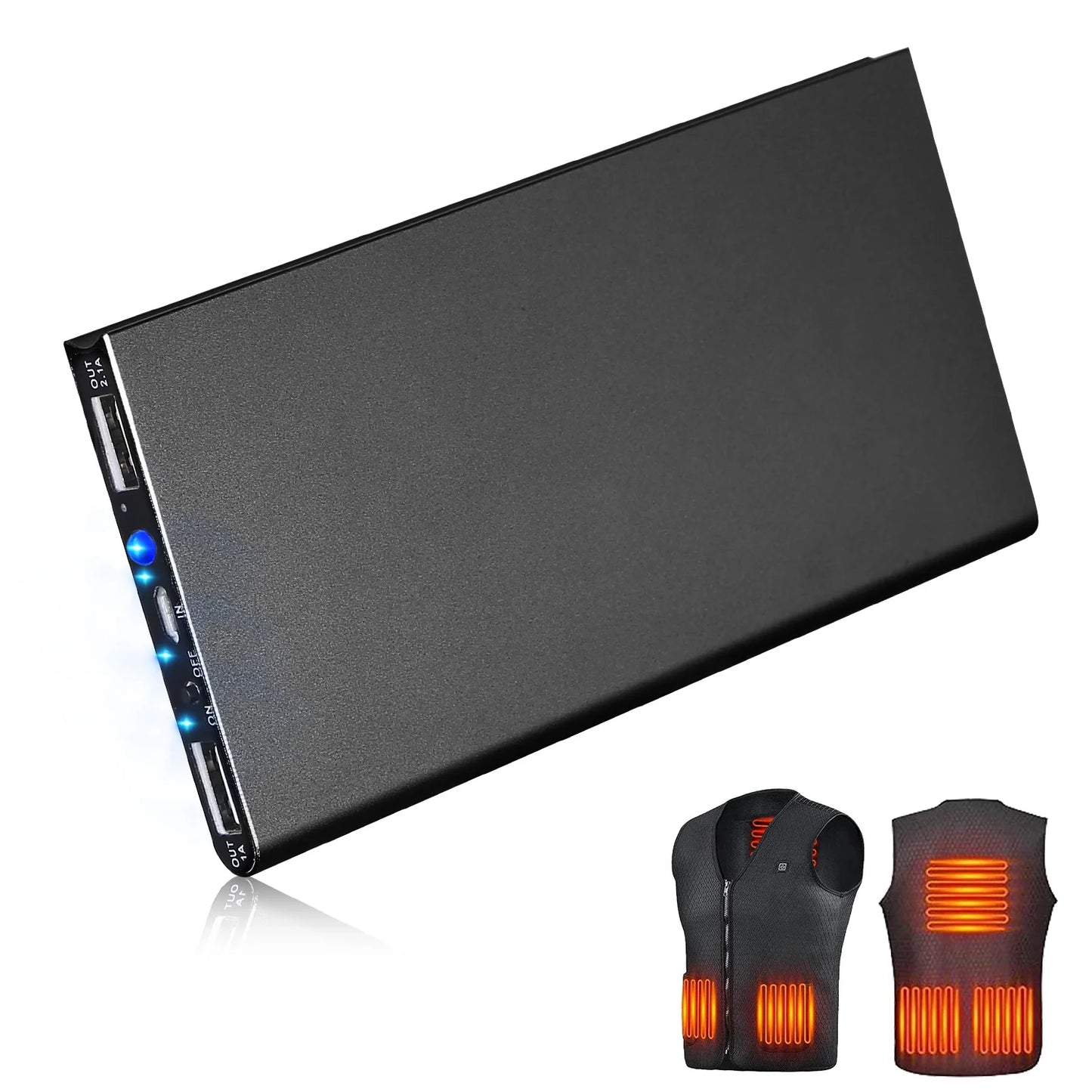 20000Mah Power Bank for Heated Vest Portable Charger 5V 2.1A Dual USB Ports Battery Pack for Heated Blanket Clothing Black