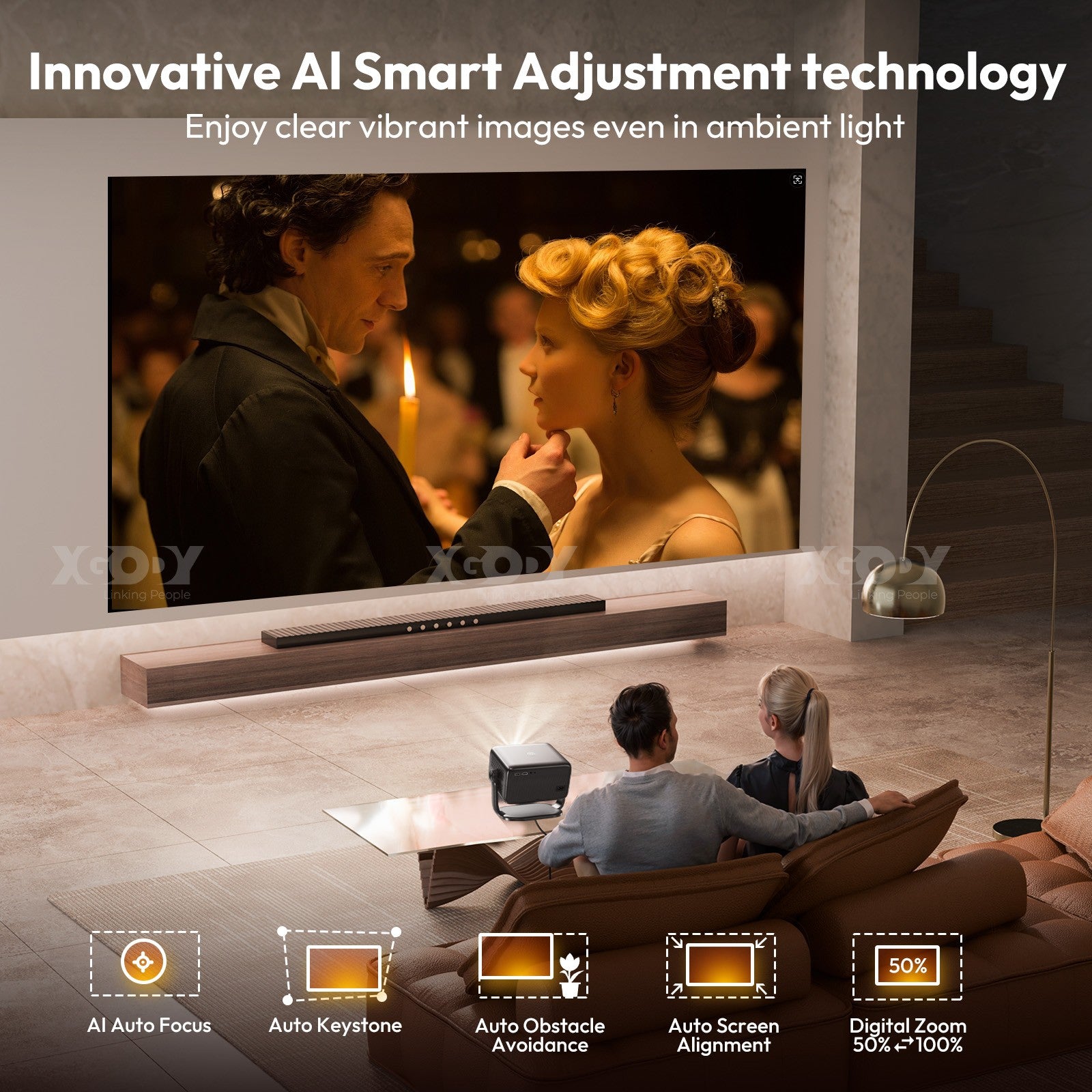 4K Smart Projector 18000 Lumen LED 1080P Wifi Bluetooth UHD Home Theater US